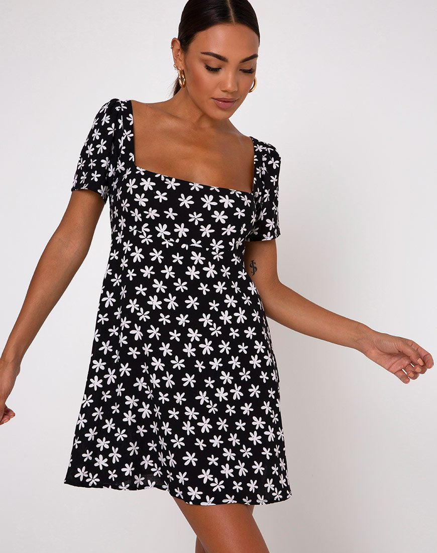Thalia Babydoll Kleid in 90's Daisy Schwarz und Weiß