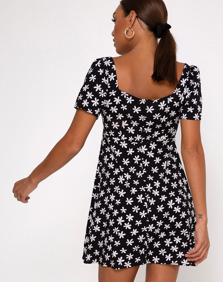 Thalia Babydoll Kleid in 90's Daisy Schwarz und Weiß