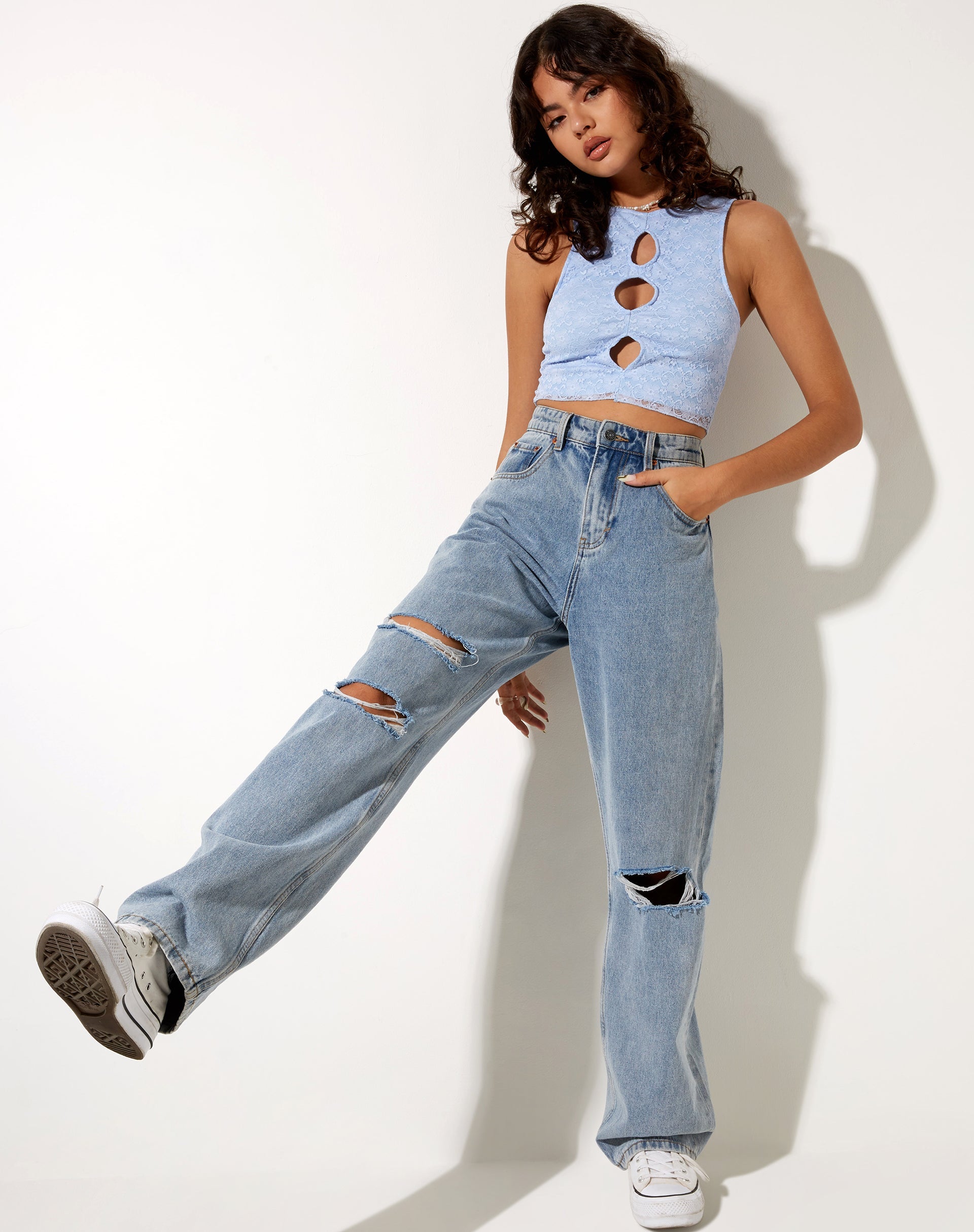 Image of Tiati Crop Top aus Spitze Powder Blue