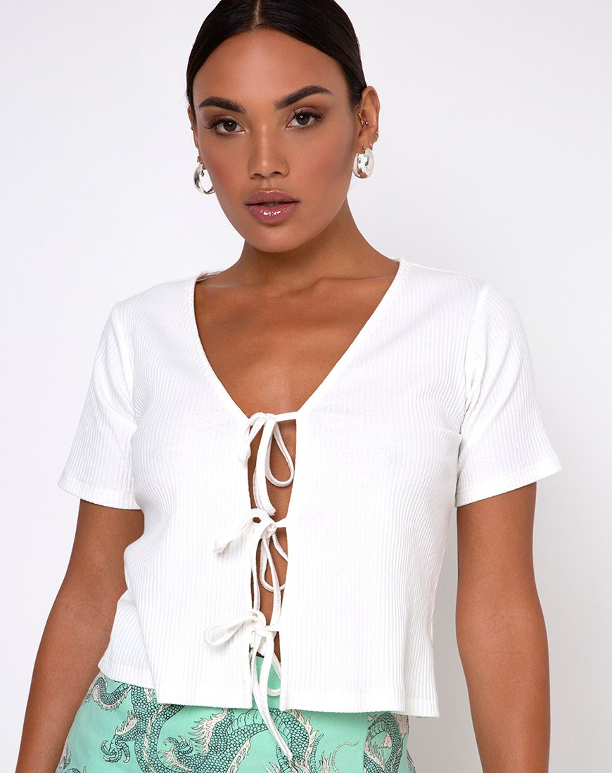 Tiery Crop Top in Rib Elfenbein