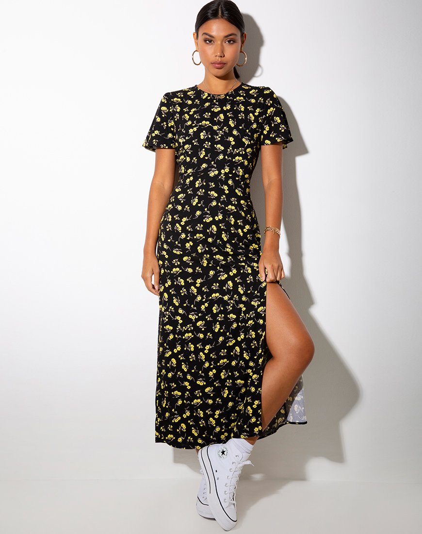 Image of Tinata Maxikleid in Butterblume Schwarz und Gelb
