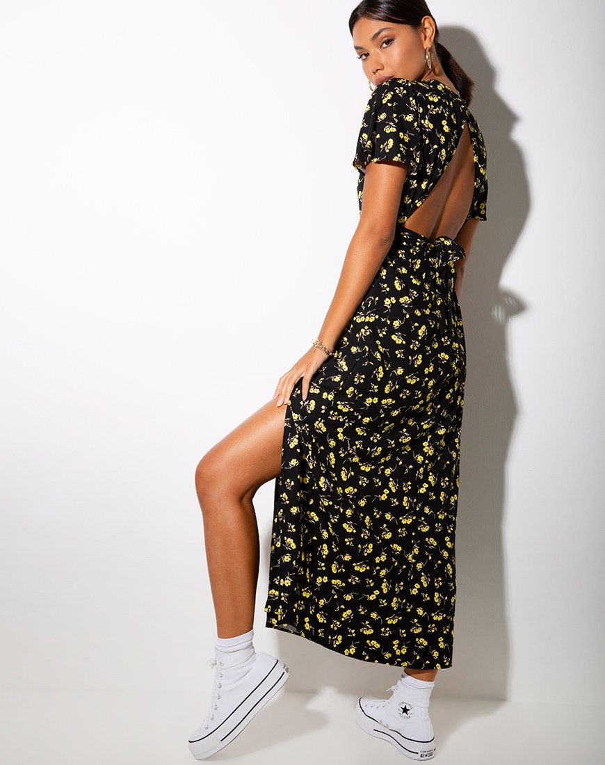 Image of Tinata Maxikleid in Butterblume Schwarz und Gelb