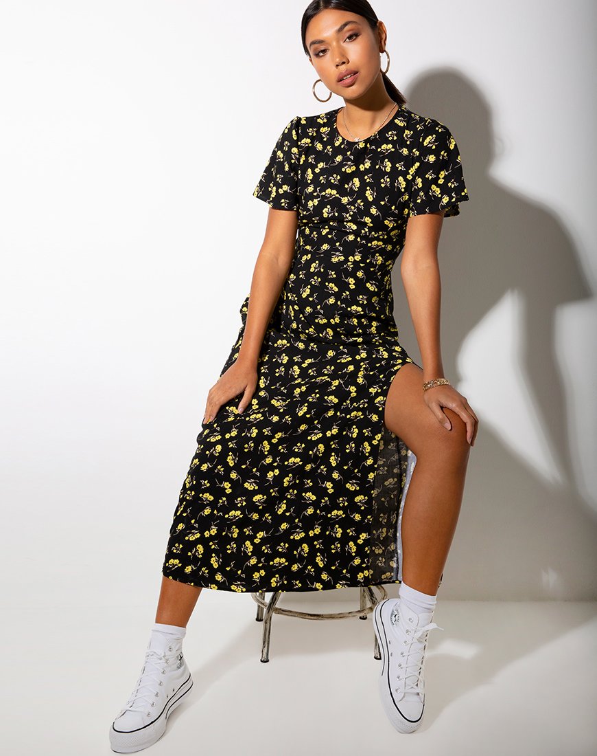 Tinata Maxikleid in Butterblume Schwarz und Gelb