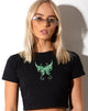 Image of Tindy Crop Top in Schwarz mit grüner Schmetterlingsstickerei