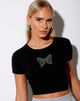 Bild von Tiney Crop Tee in Schwarz Butterfly Hotfix