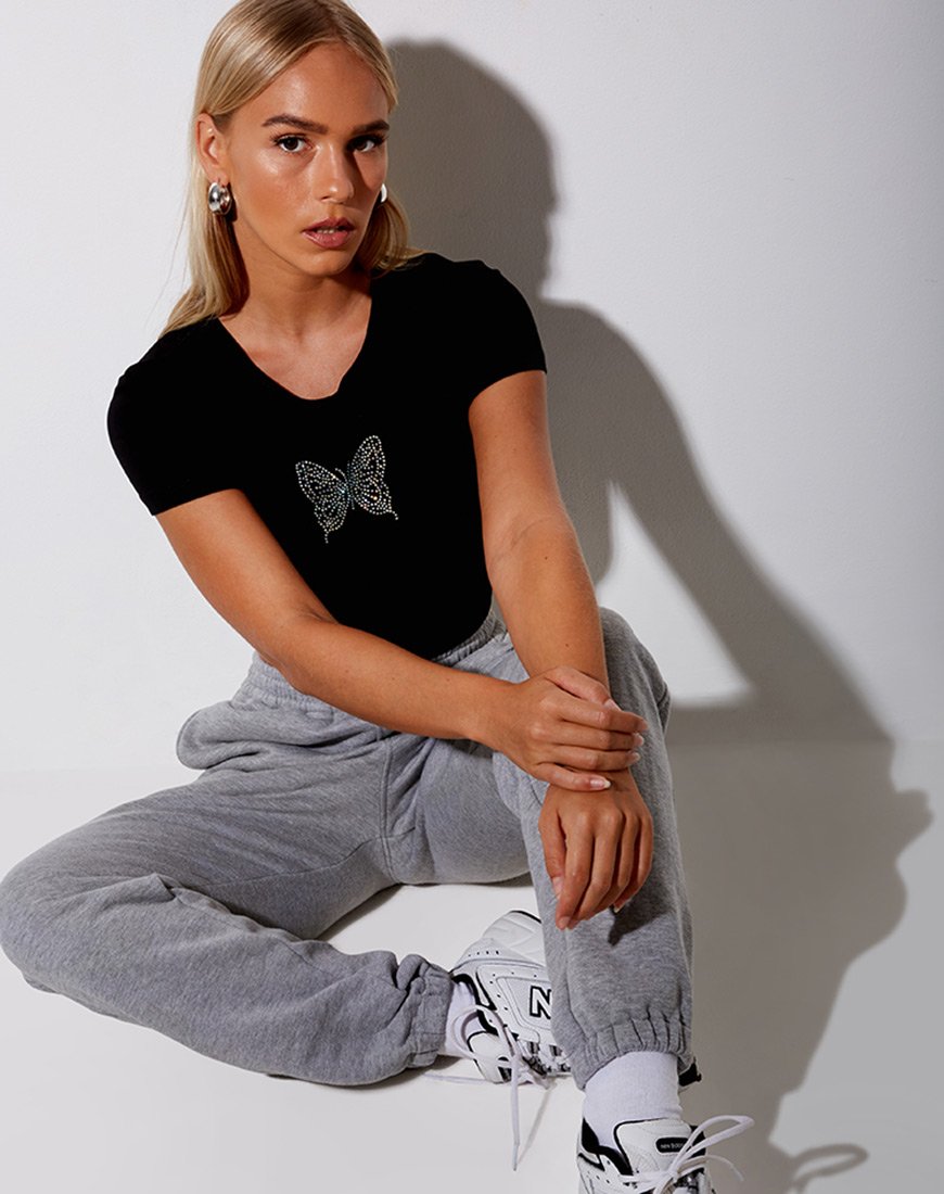 Tiney Crop Tee in Schwarz Schmetterling Hotfix