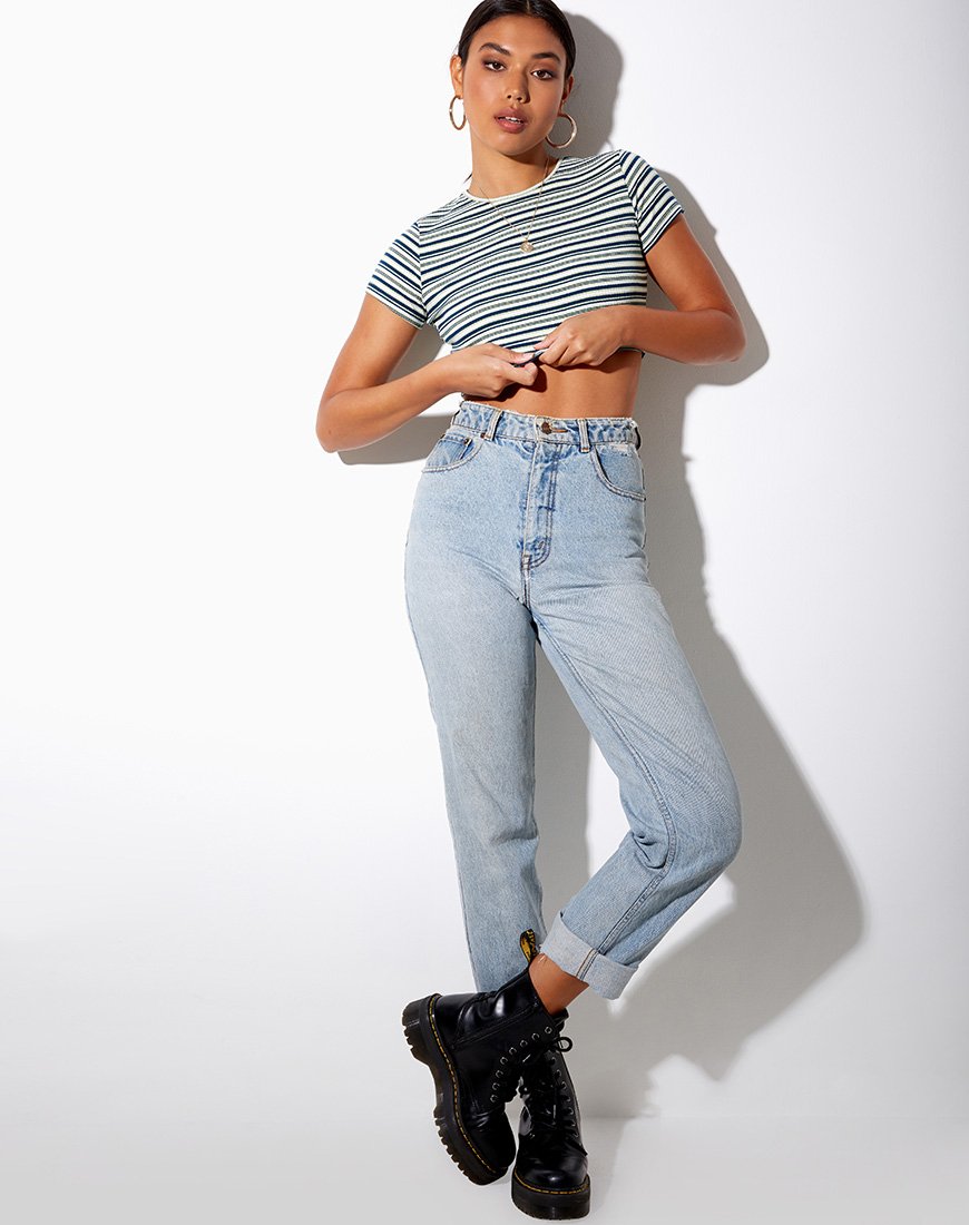Image of Tindy Crop Top in Dunkelgrün Hellgrün und Weiß