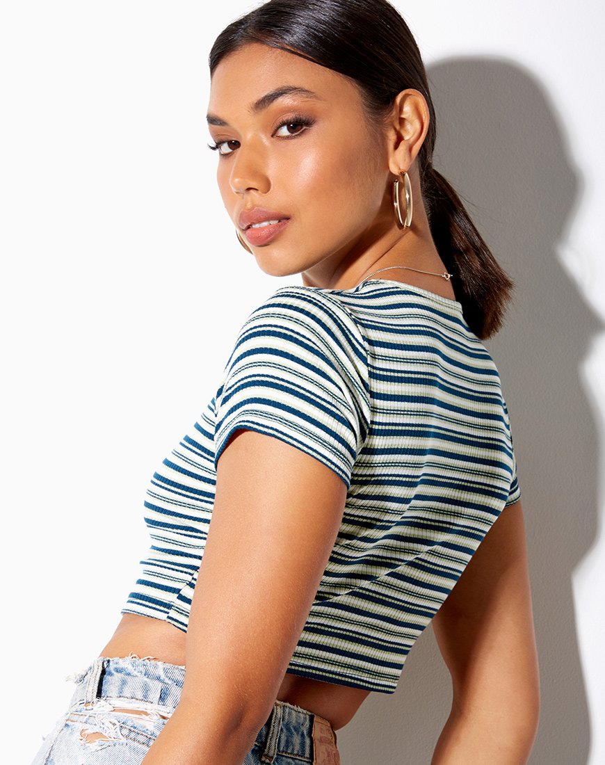 Tindy Crop Top in Dunkelgrün Hellgrün und Weiß