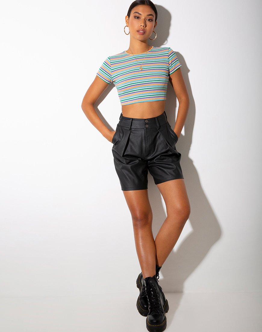 Bild von Tindy Crop Top in Rippe Grün Lila und Gelb
