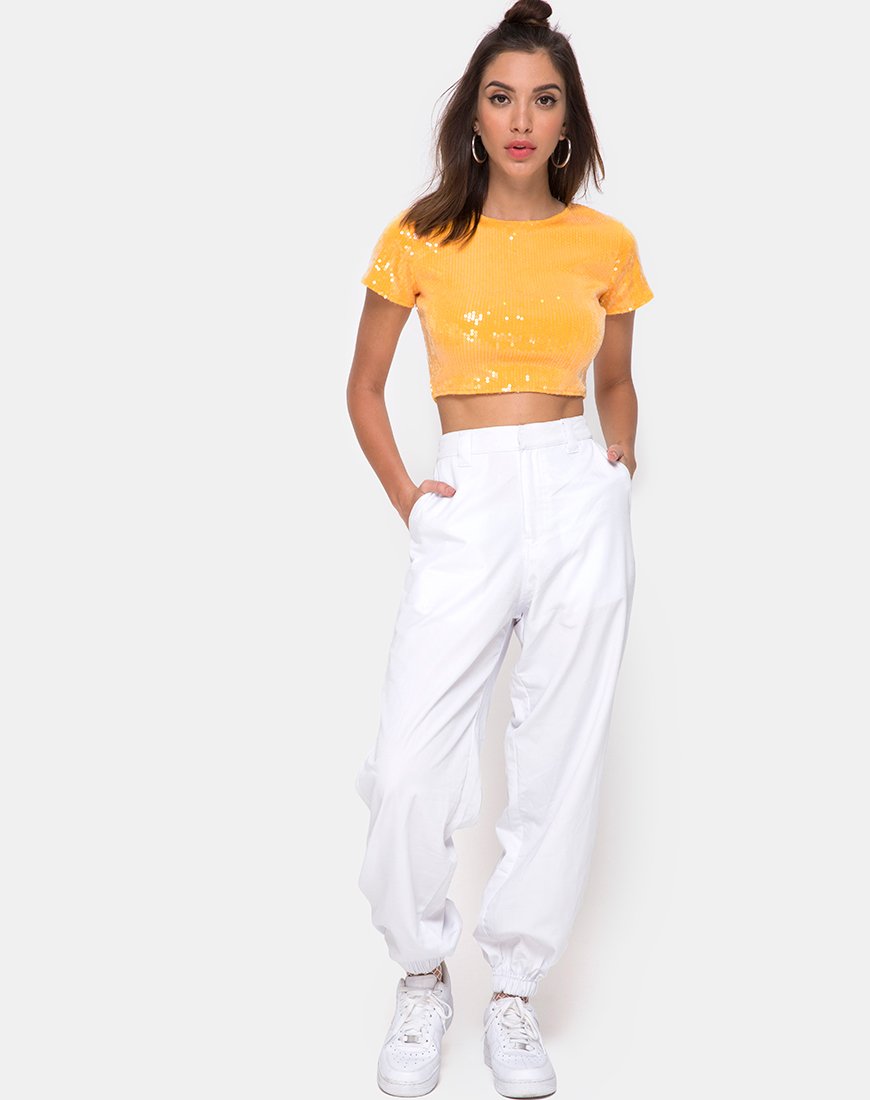 Image of Tindy Crop Top in Mandarine mit durchsichtigem Paillettenbesatz