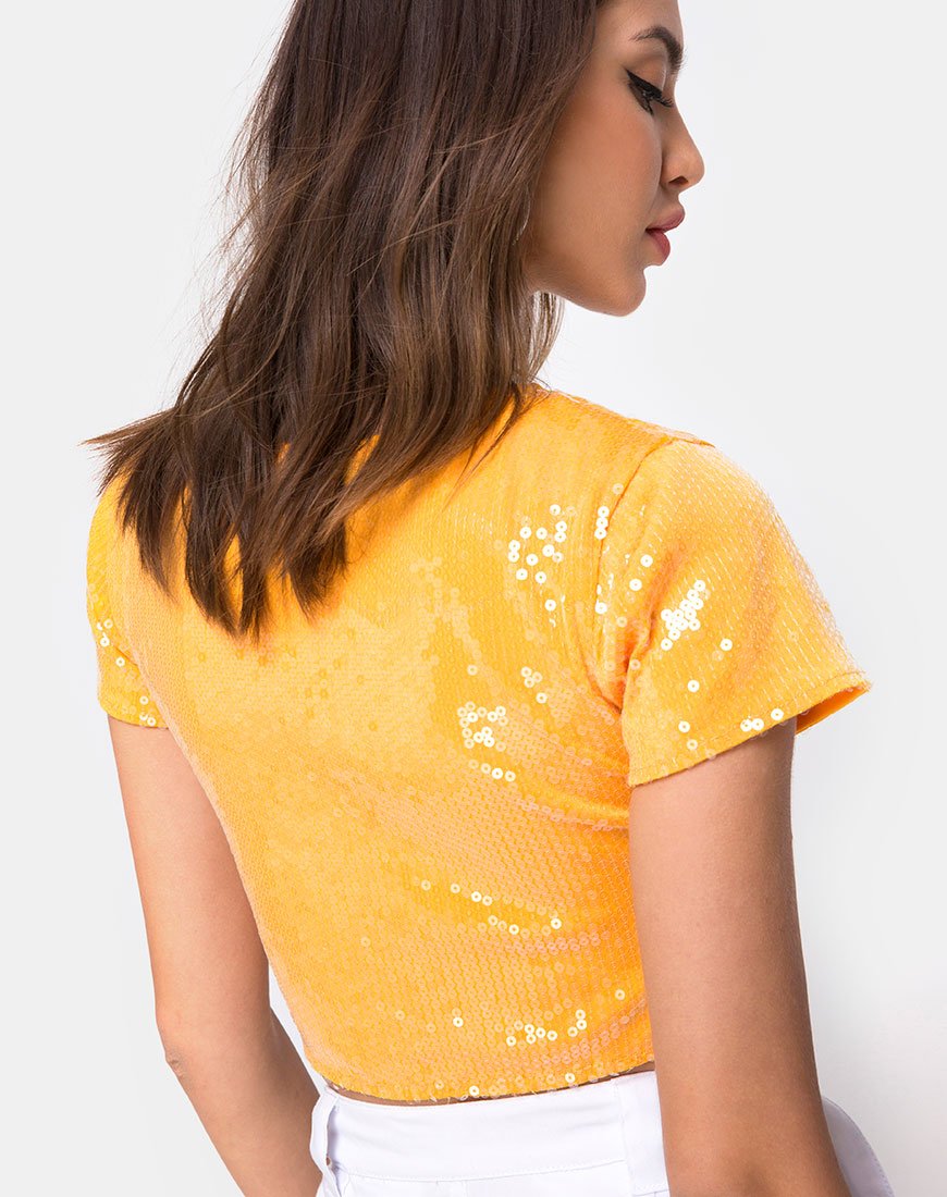 Image of Tindy Crop Top in Mandarine mit durchsichtigem Paillettenbesatz