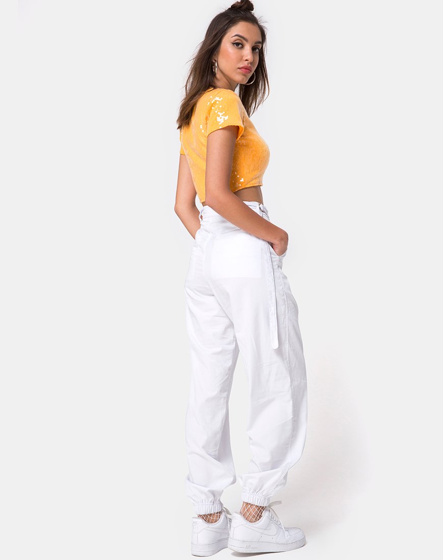 Image of Tindy Crop Top in Mandarine mit durchsichtigem Paillettenbesatz