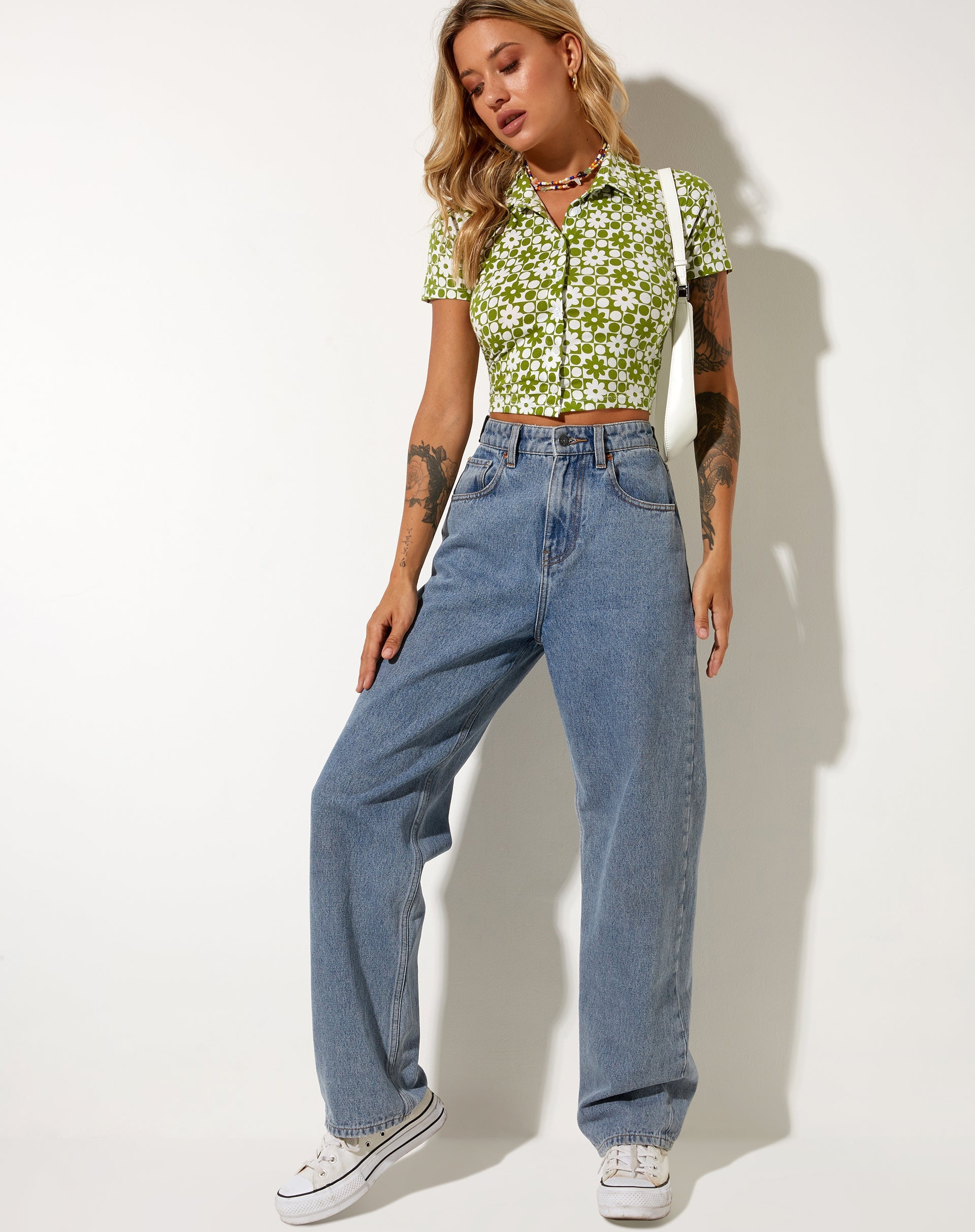 Bild von Wuma Cropped Shirt in Patchwork Daisy Green