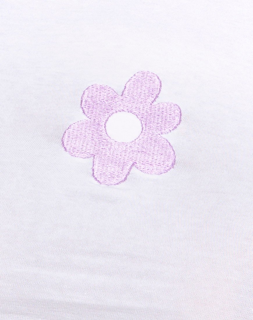 Bild von Tindy Top in Weiß mit lila Gänseblümchen-Stickerei