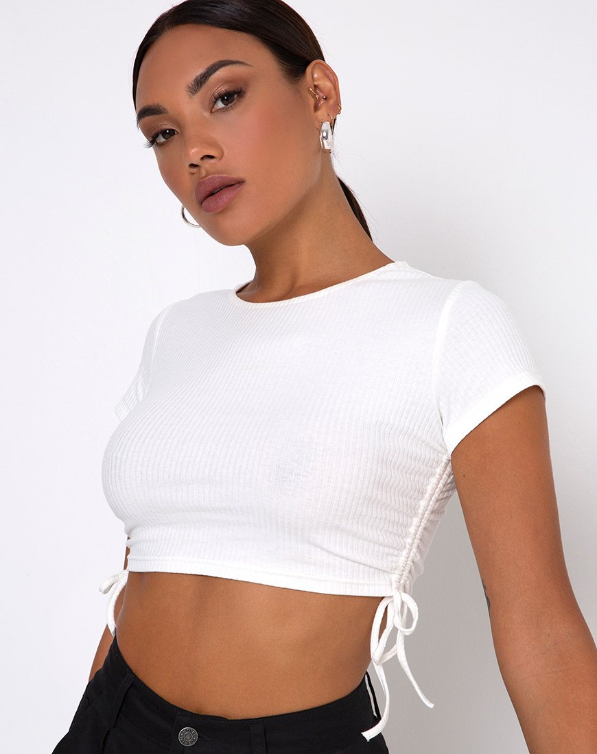 Tiner Crop Top in Rippe Elfenbein