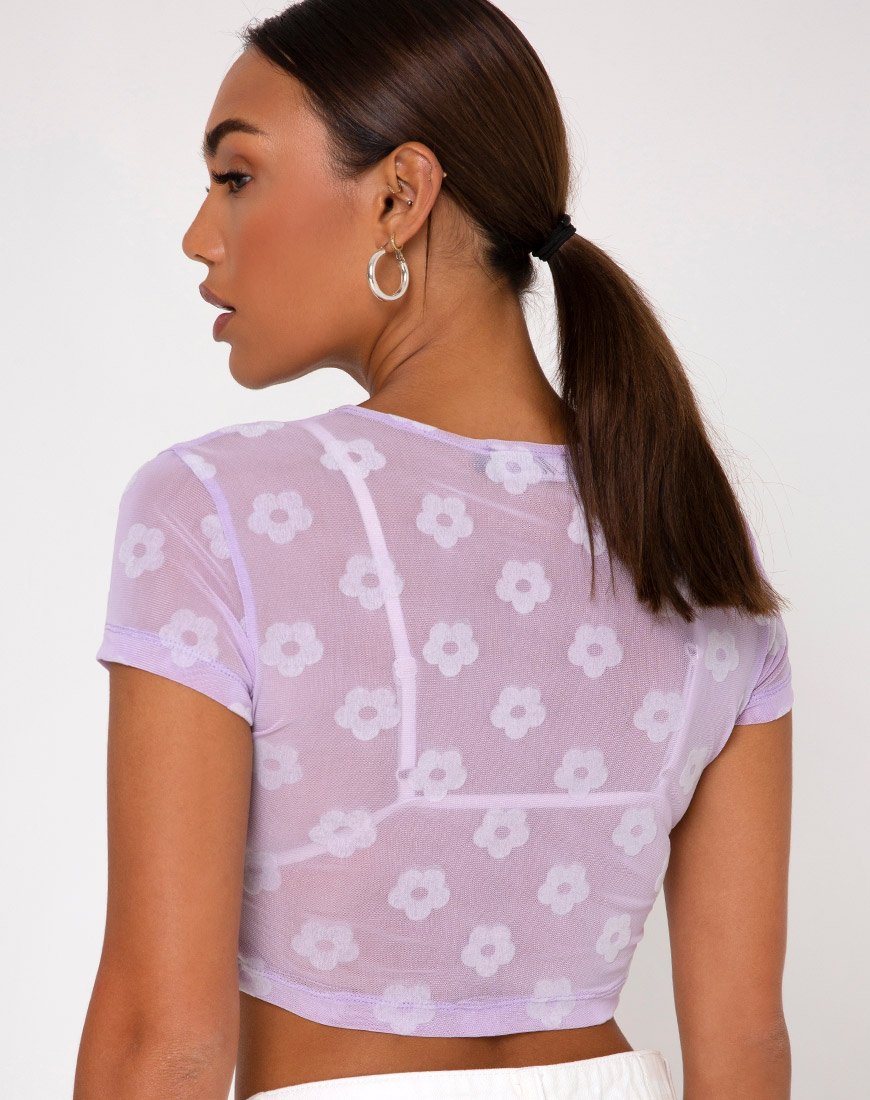 Bild von Tiney Crop Tee aus fliederfarbenem Mesh Daisy White Flock