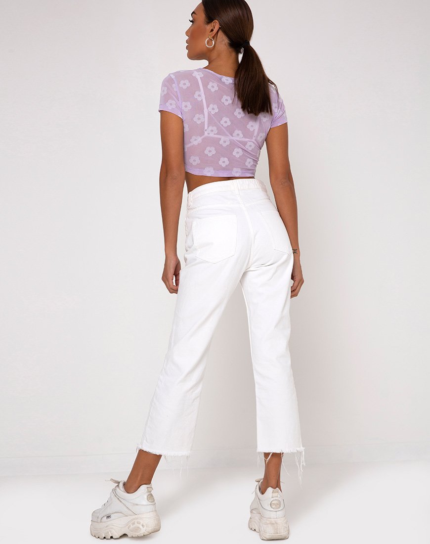 Bild von Tiney Crop Tee aus fliederfarbenem Mesh Daisy White Flock