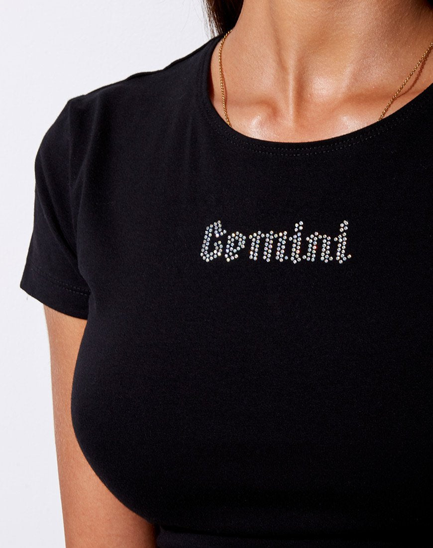 Tiney Crop Tee in Schwarz 'Gemini' Diamante