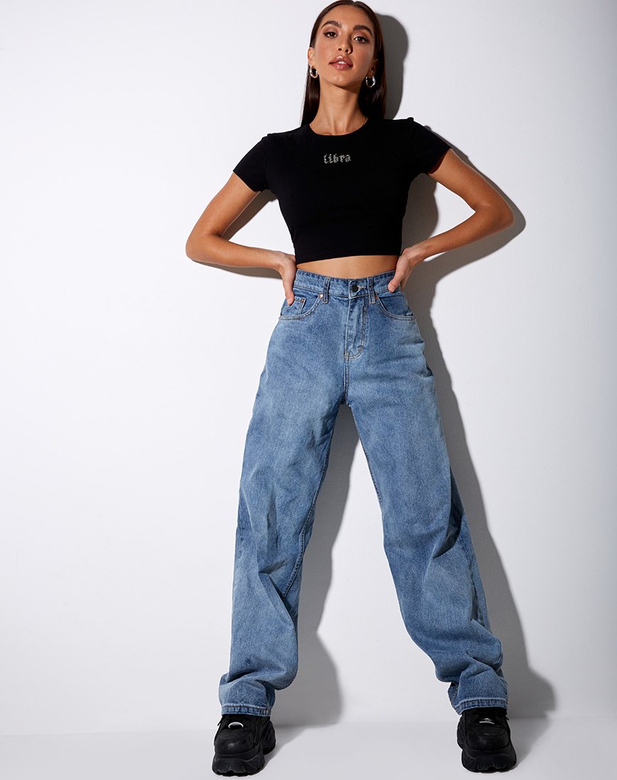 Bild von Tiney Crop Tee in Schwarz Libra Diamante