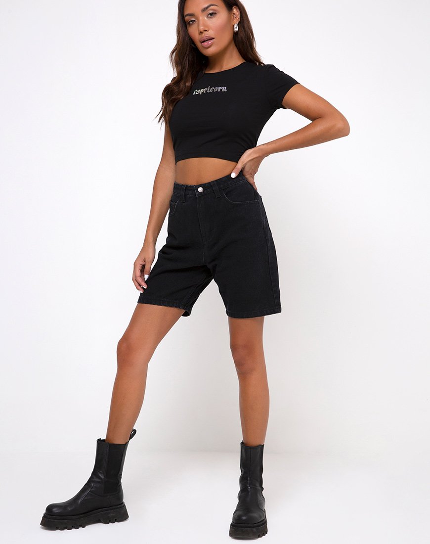 Bild von Tiney Crop Top Tee in Schwarz Capricorn Diamante von Motel