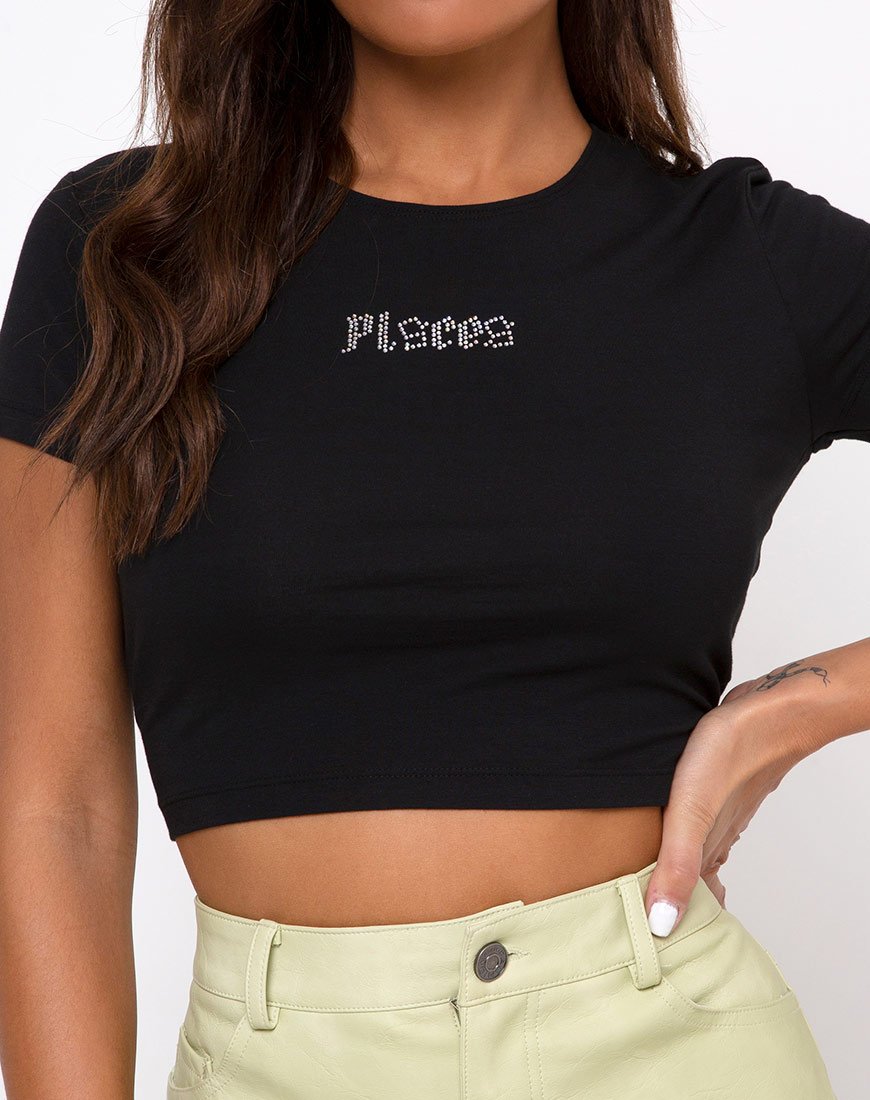 Tiney Crop Tee in Schwarz 'Pisces' Diamante