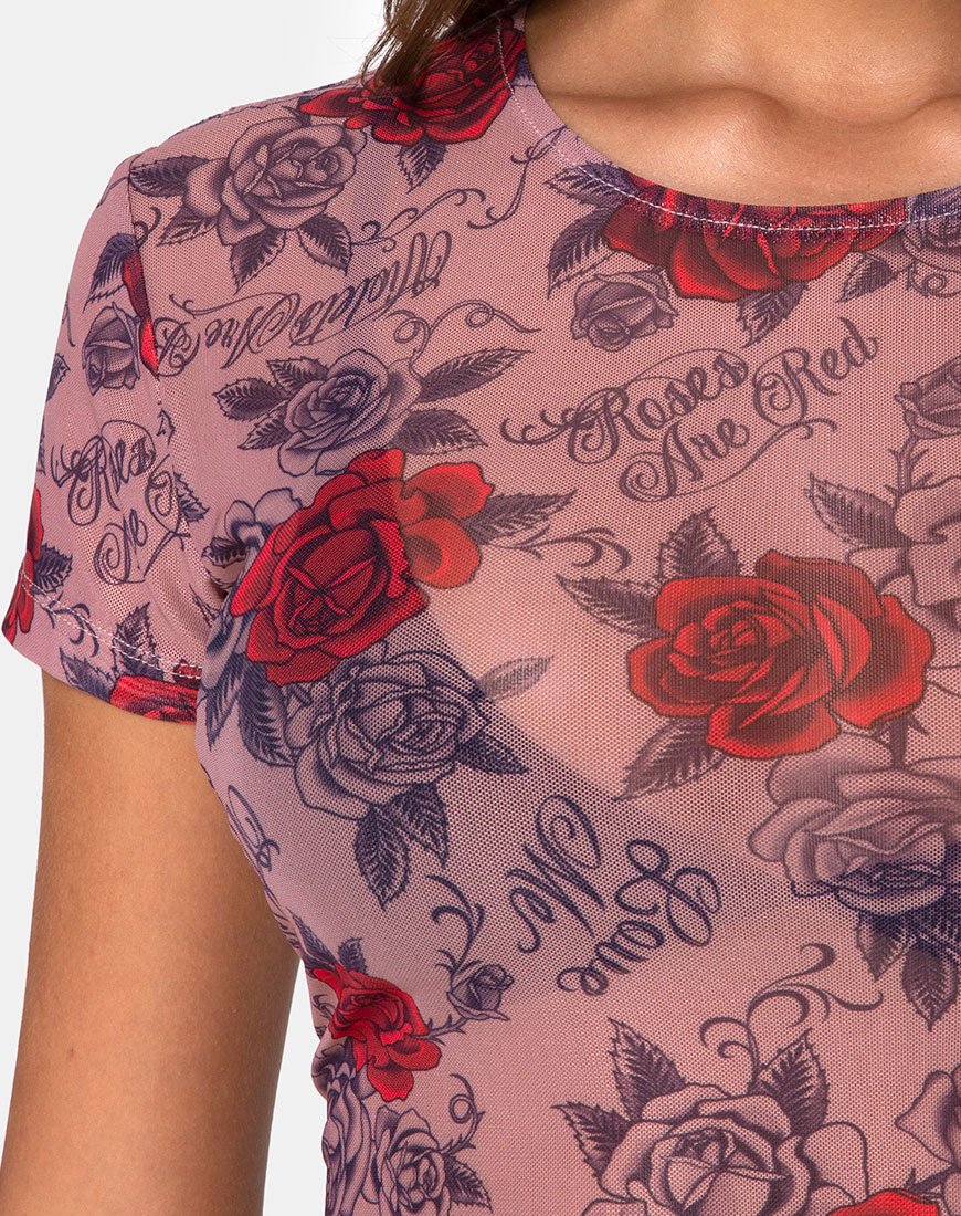 Bild von Tiney Crop Tee in Roses Are Red Mesh
