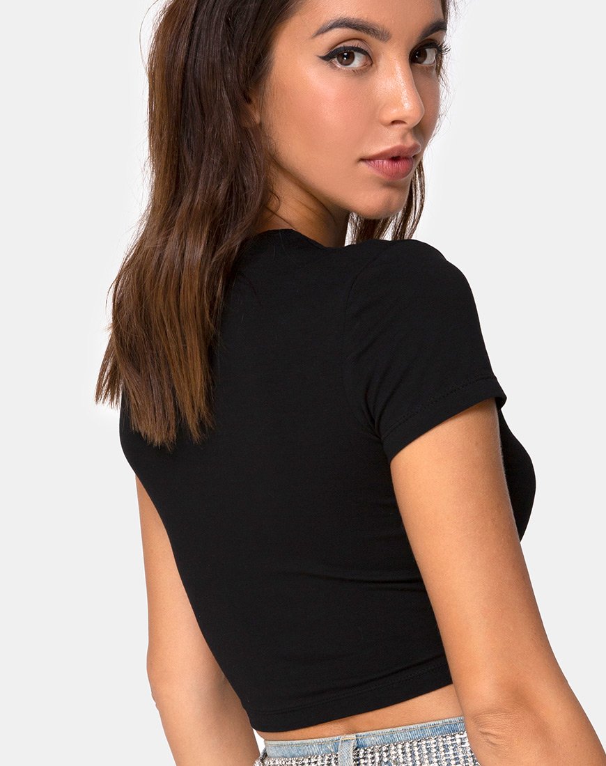 Tiney Crop Top Tee in Schwarz mit Diamanten-Hotfix