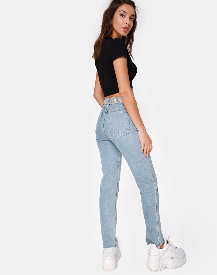 Bild von Tiney Crop Top Tee in Schwarz mit Diamanten Hotfix