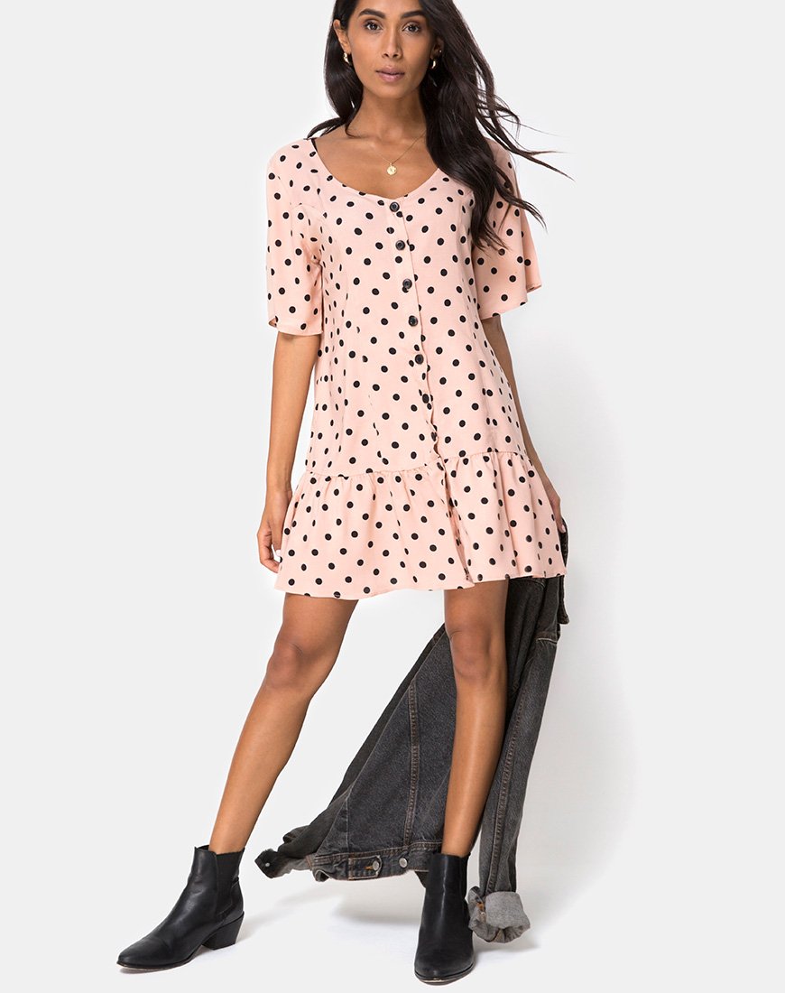Bild von Tisha Babydoll Kleid in New Polka Nude Schwarz