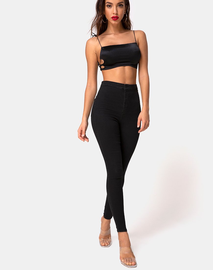 Bild von Tisya Crop Top in Satin Schwarz