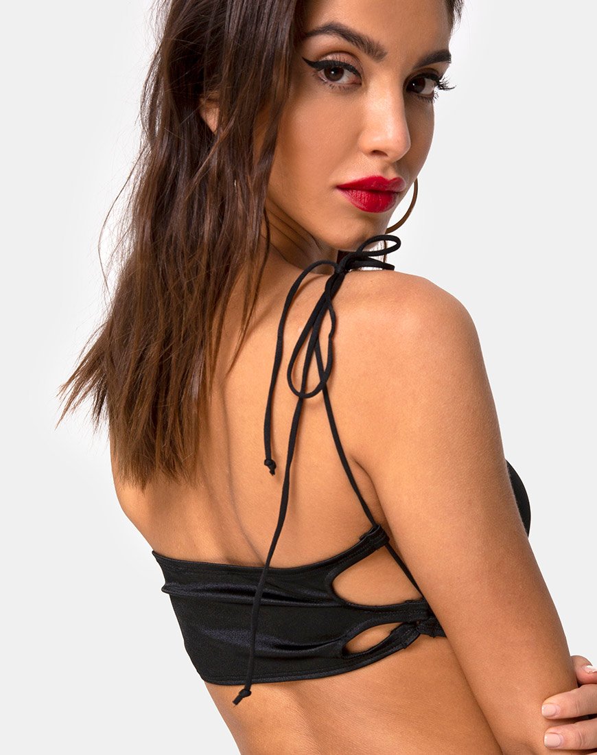 Bild von Tisya Crop Top in Satin Schwarz