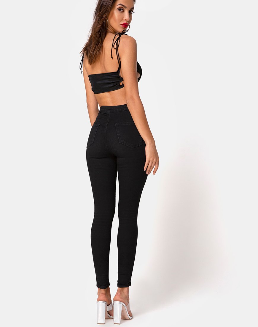 Bild von Tisya Crop Top in Satin Schwarz