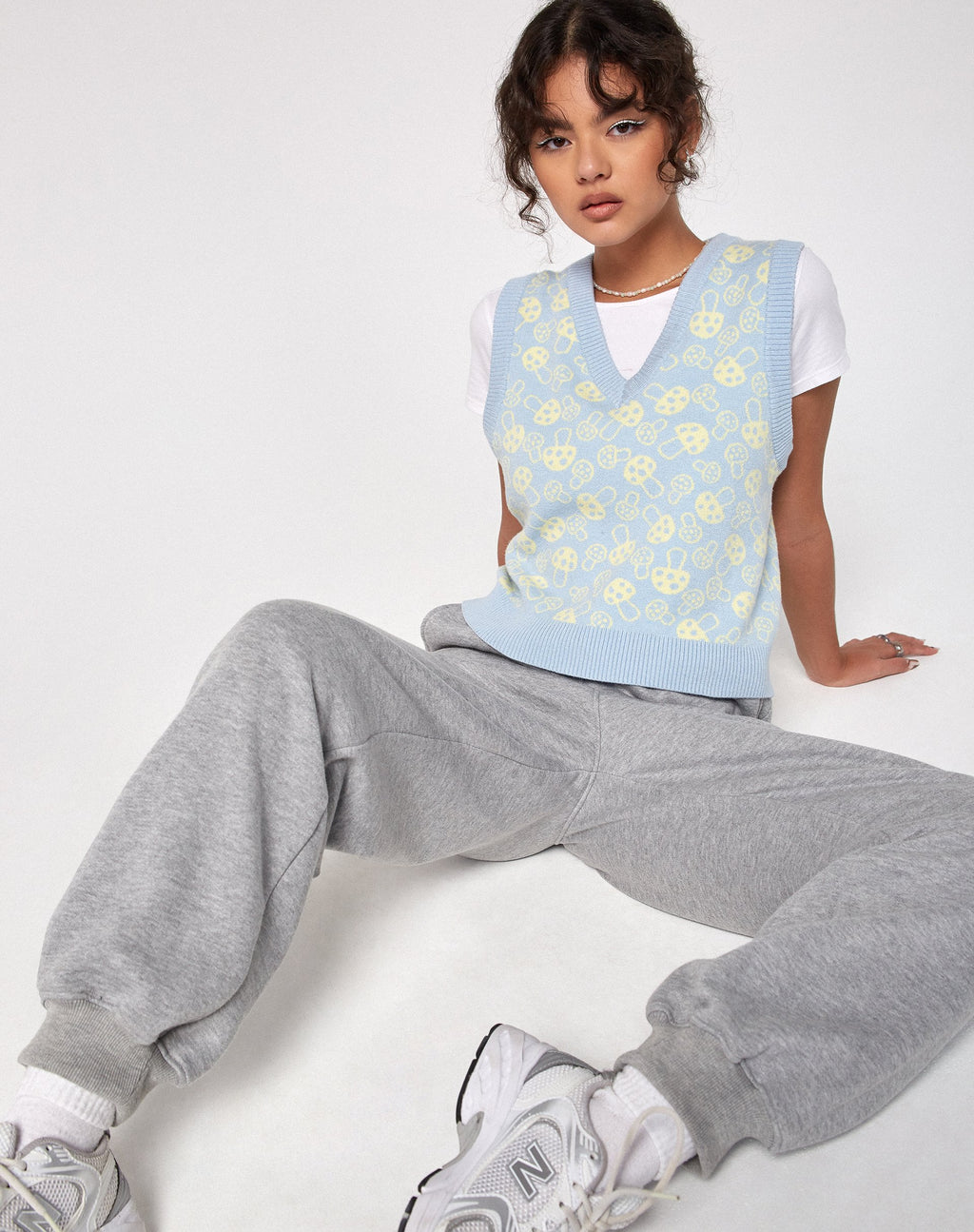 Tody Pullover-Weste in Baby Shroom Blau und Gelb