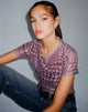 Bild von Tonia Bedrucktes Mesh-Tee in Warped Houndstooth Braun