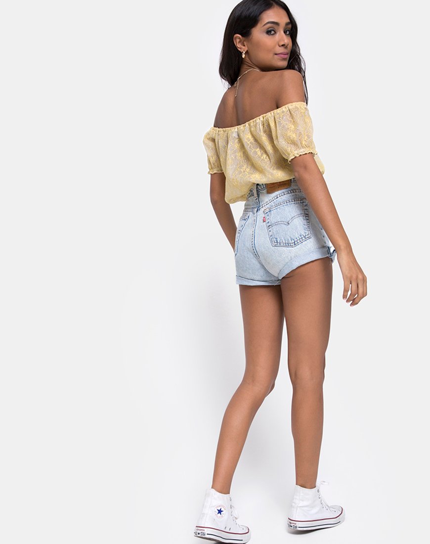 Image of Eva Crop Top aus Pastellfarbener Spitze Lemon