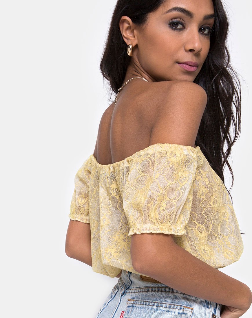 Eva Crop Top aus pastellfarbener Spitze Lemon