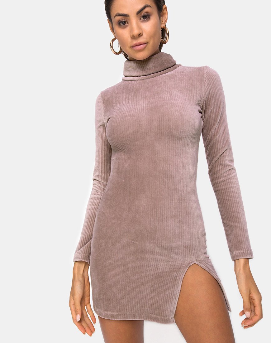 Tor Kleid aus Samt Rippe Taupe
