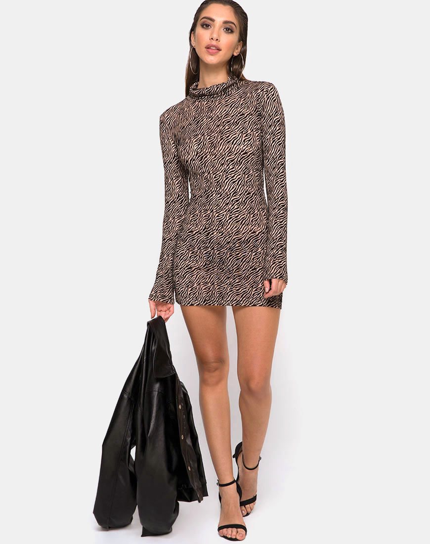 Image of Torin Bodycon Kleid aus Tigernetz Tan
