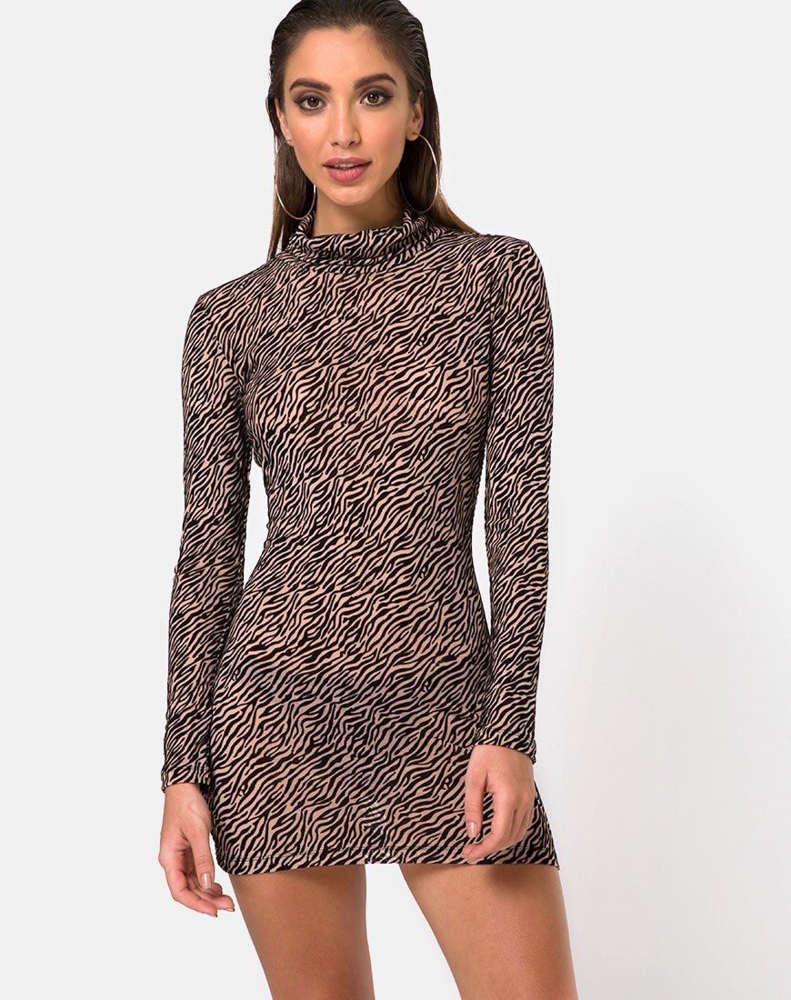 Image of Torin Bodycon Kleid aus Tigernetz Tan