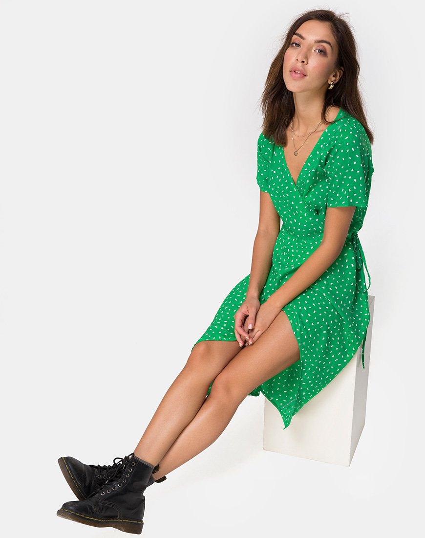 Trasti Wickelkleid in Mini Diana Dot Grün