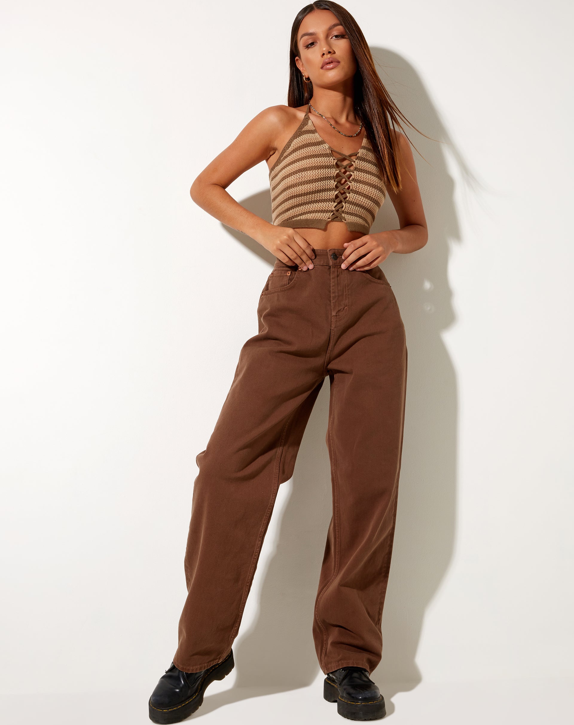 Bild von Trina Crop Top aus gehäkeltem Mini-Streifen Khaki