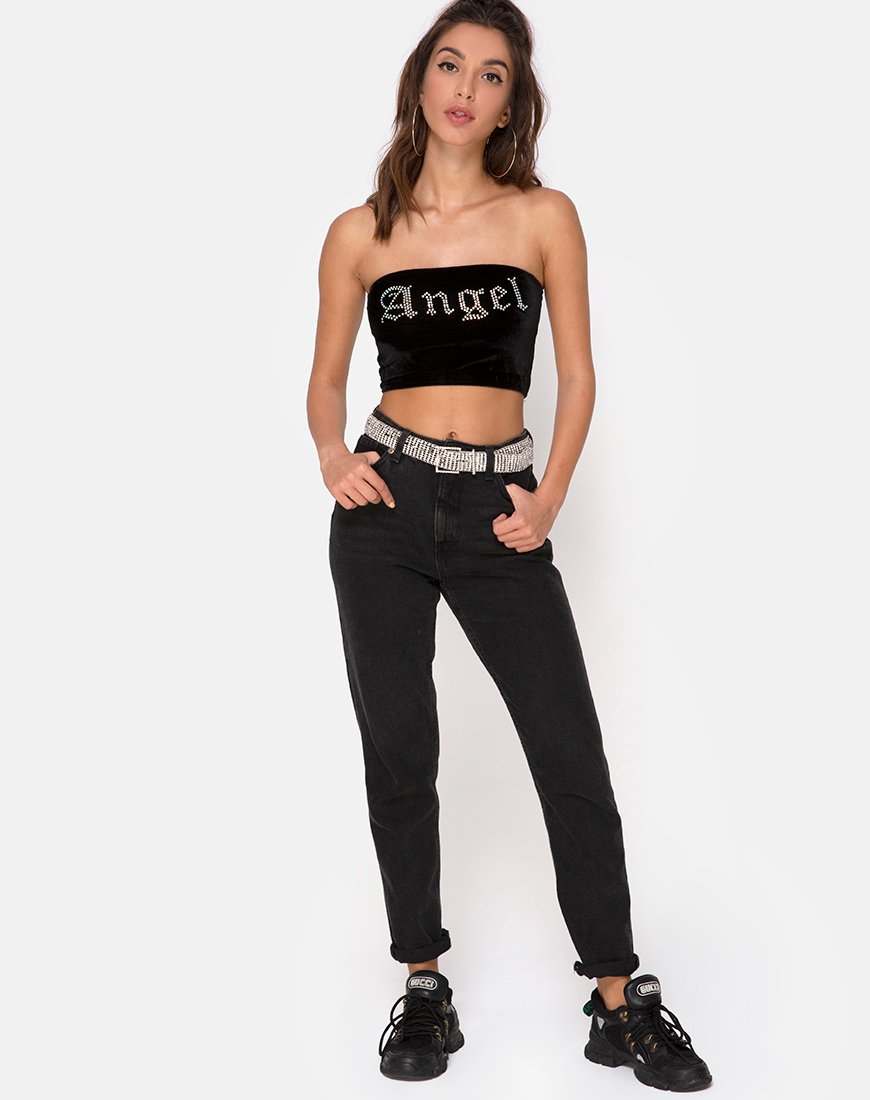 Bild von Tube Top in Schwarz mit Angel Diamante Hot Fix