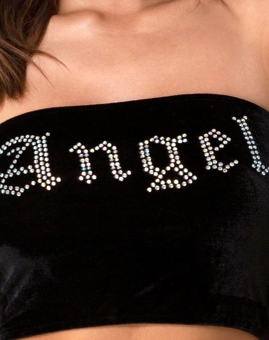 Bild von Tube Top in Schwarz mit Angel Diamante Hot Fix