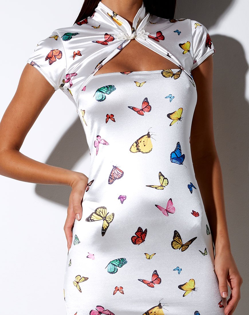 Tuli Bodycon Kleid in Creme Schmetterling