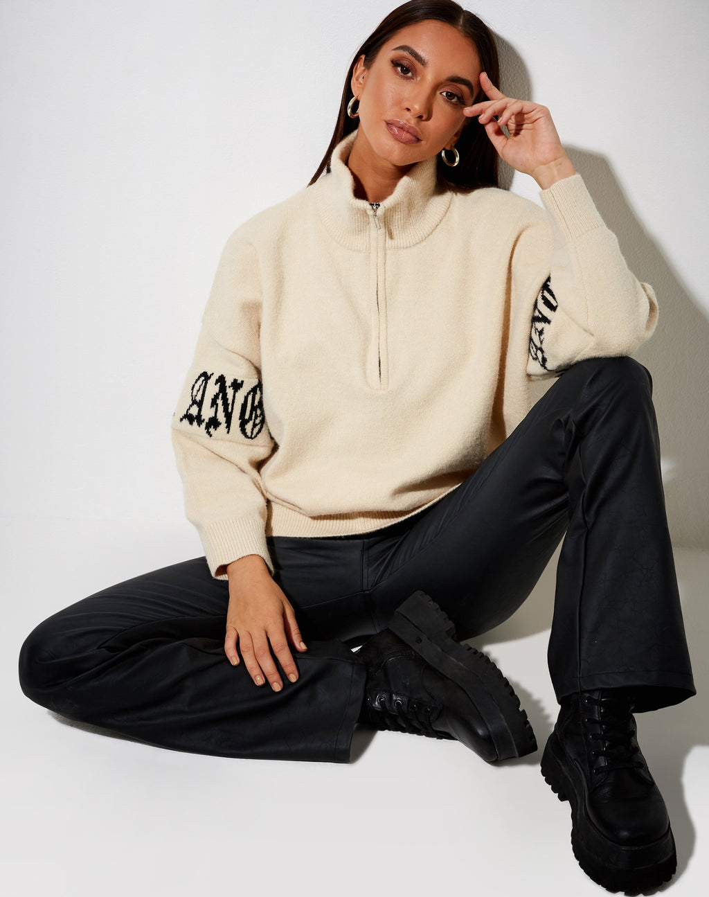 Tusca Sweatshirt in Stein mit Engel am Ärmel