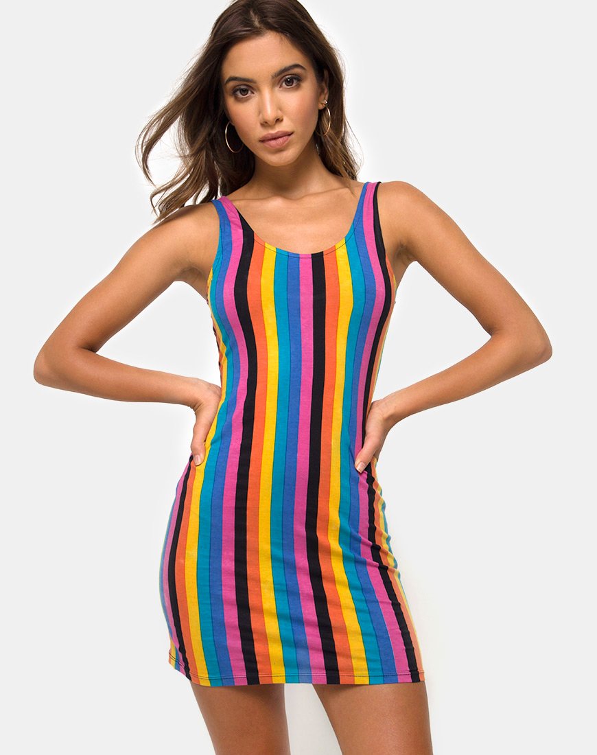 Uniper Bodycon Kleid in New Vertical Mixed Stripe