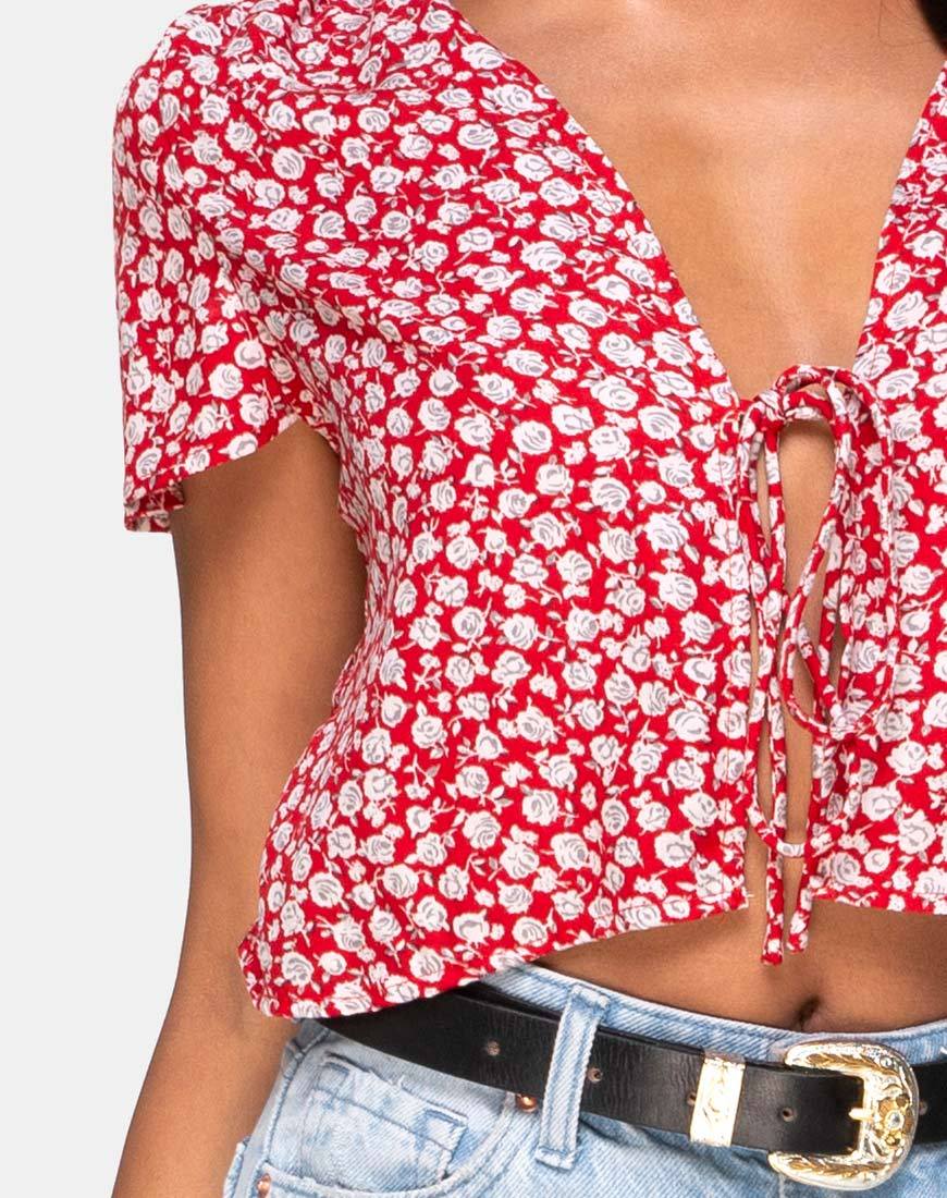 Image of Vaco Bluse in Ditsy Rot Rose und Silber
