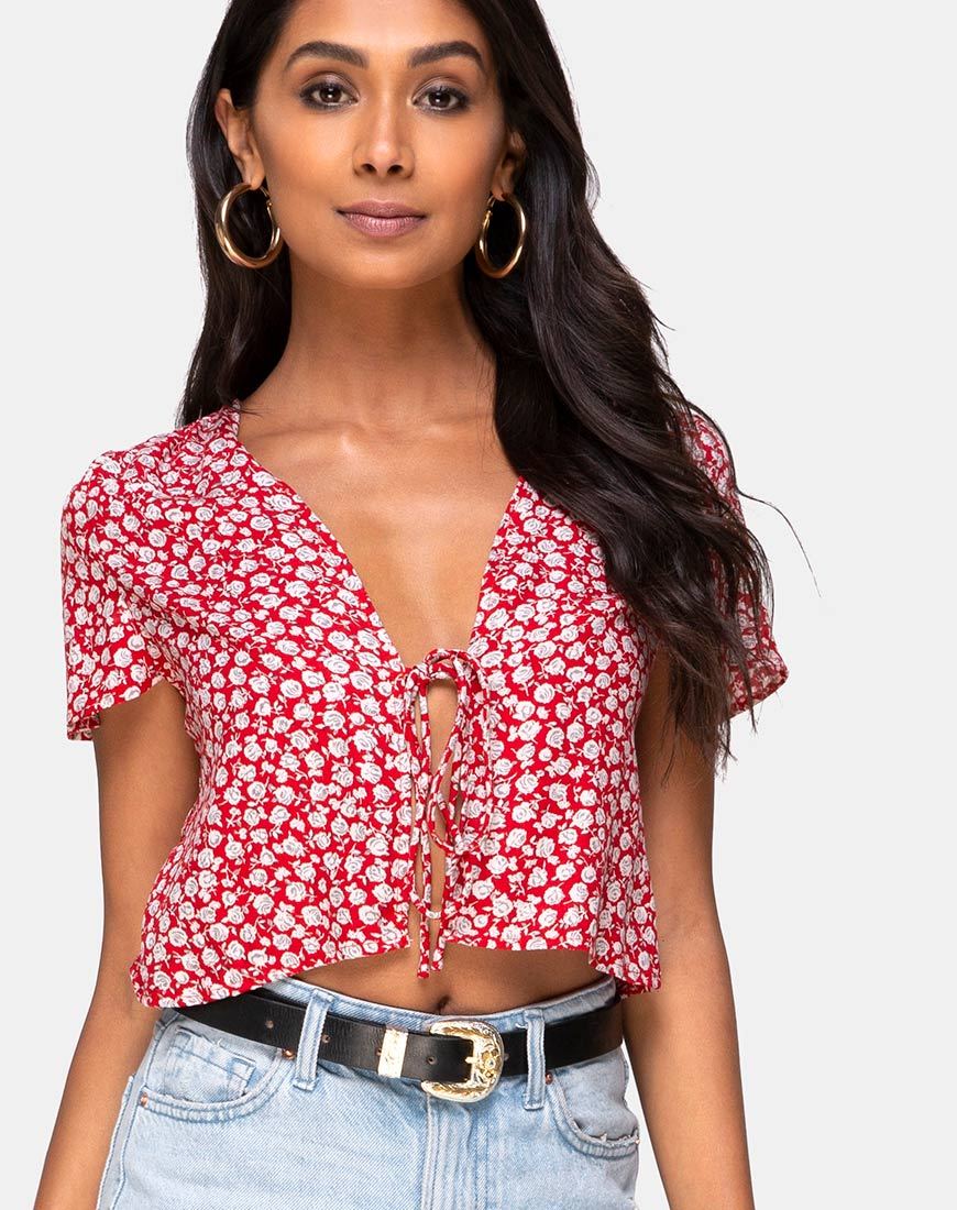 Vaco-Bluse in Zickzack-Rot-Rose und Silber