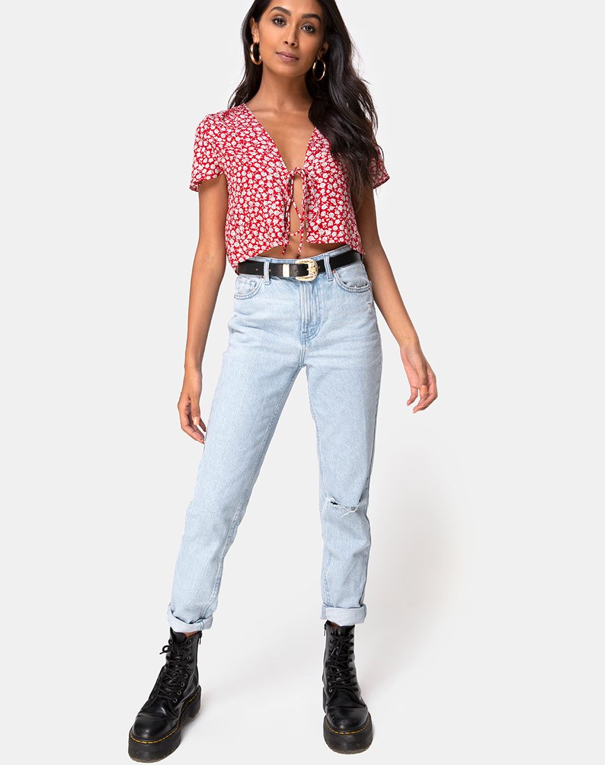 Image of Vaco Bluse in Ditsy Rot Rose und Silber