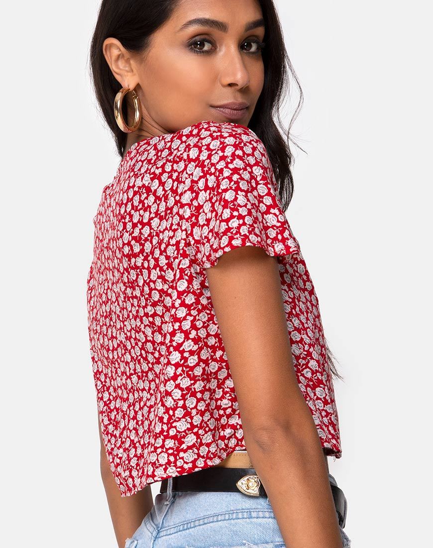 Image of Vaco Bluse in Ditsy Rot Rose und Silber